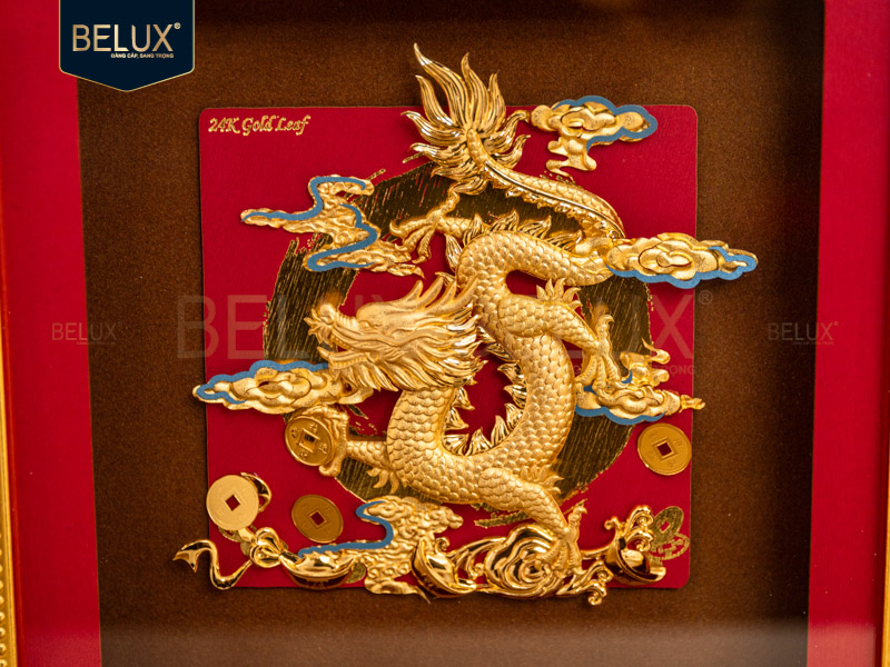 Tranh rồng kim long dát vàng 24K 24x24cm